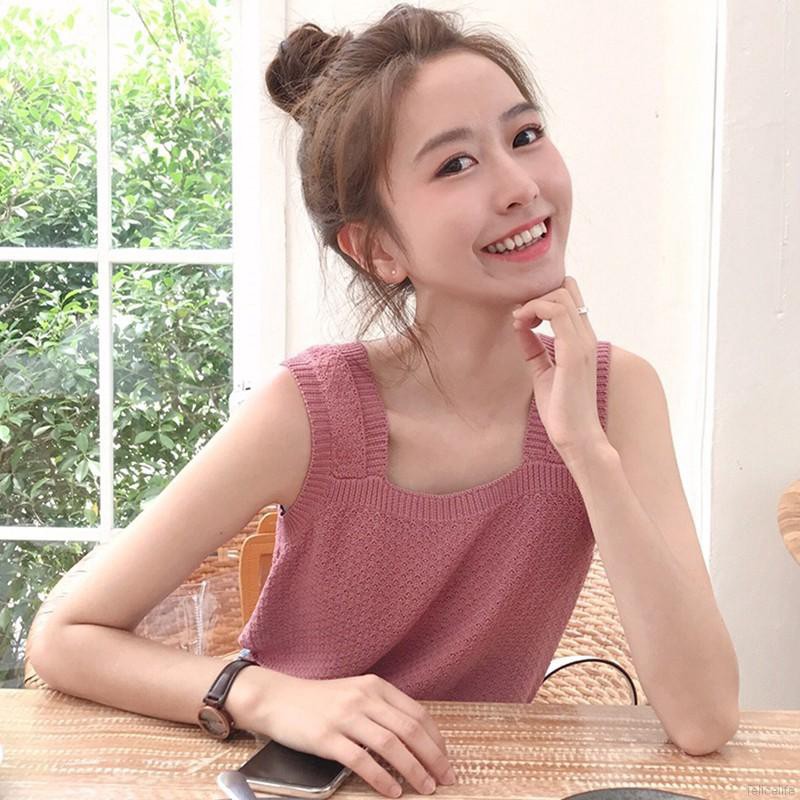 Áo Dệt Kim Dây Bản Rộng Màu Trơn Thiết Kế Hở Vai Quyến Rũ