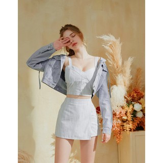 Set áo croptop kẻ sọc kèm quần skirt nữ Air Space 2120127002