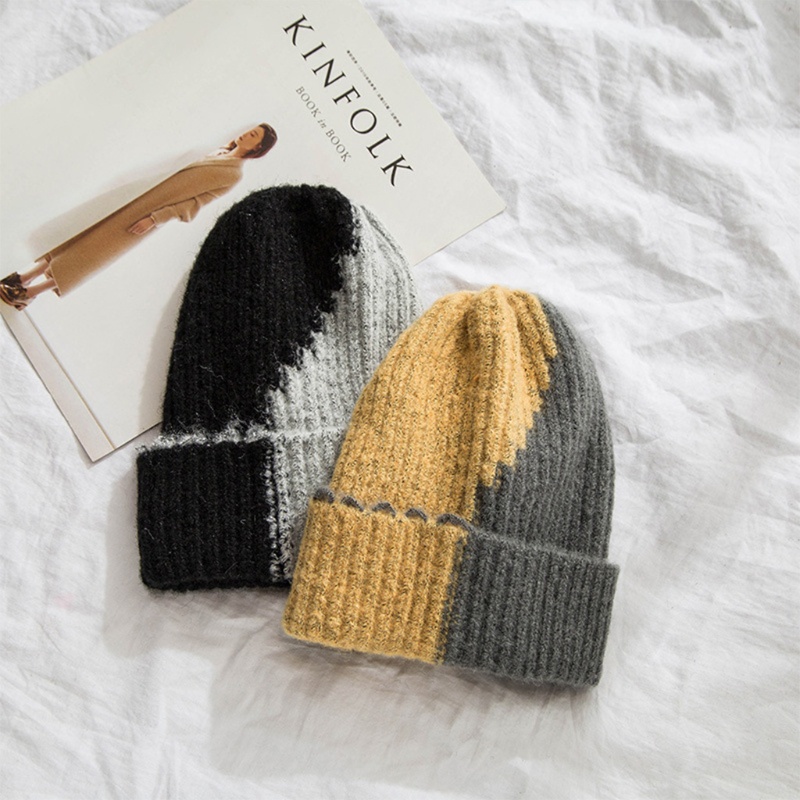Mũ Beanie Dệt Kim Co Giãn Màu Sắc Khối Lập Phương Thời Trang Mùa Đông Unisex