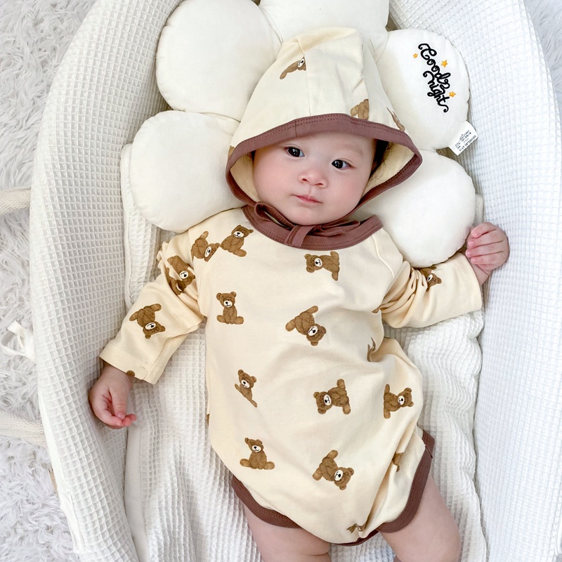 Bộ đồ ngủ áo liền quần hình cà rốt gấu + mũ cho bé