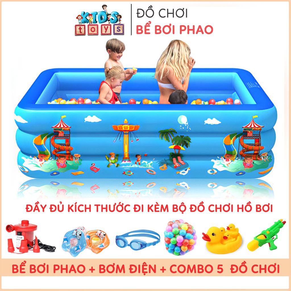 Bể bơi cho bé phao 3 tầng bơm hơi HÀNG LOẠI 1, hồ bơi đầy đủ kích thước chống trượt thành cao cho bé