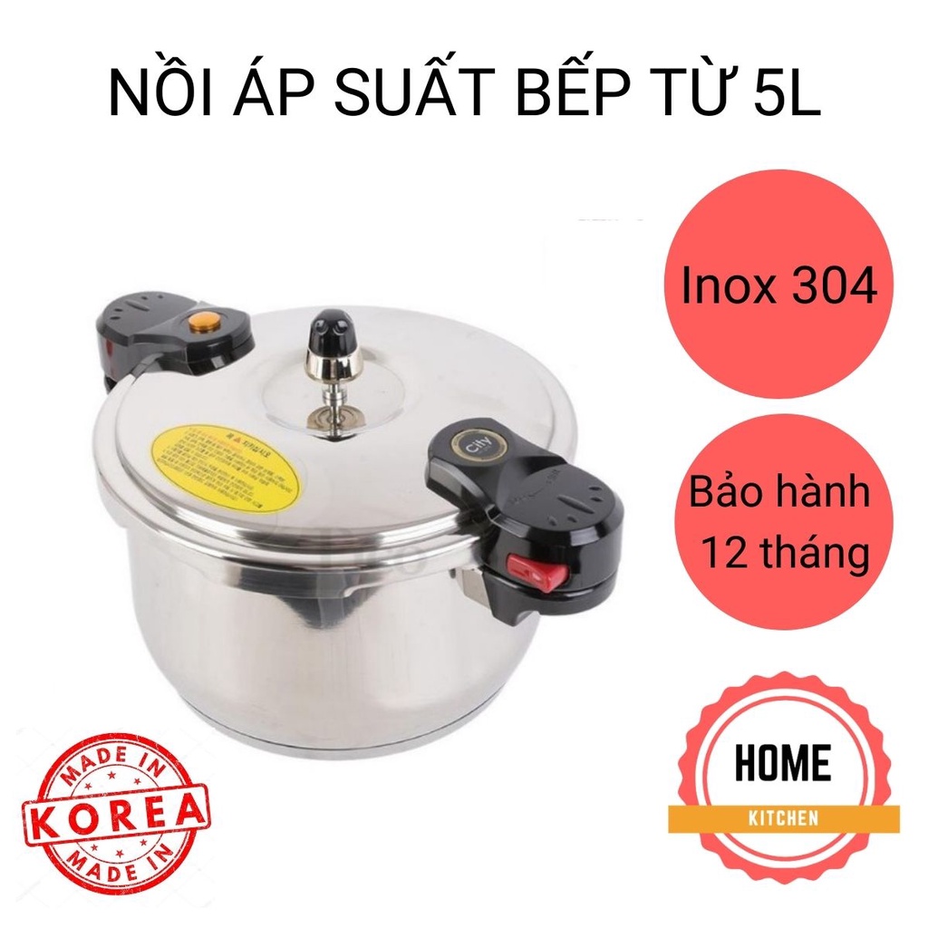 Nồi áp suất bếp từ Hàn Quốc City 5 lít. Dùng được cho bếp từ, bếp gas, bếp điện. Nấu nhanh nhừ, an toàn dễ sử dụng