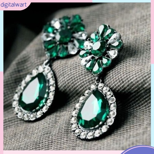 Hoa tai giọt nước đính đá màu xanh phong cách vintage