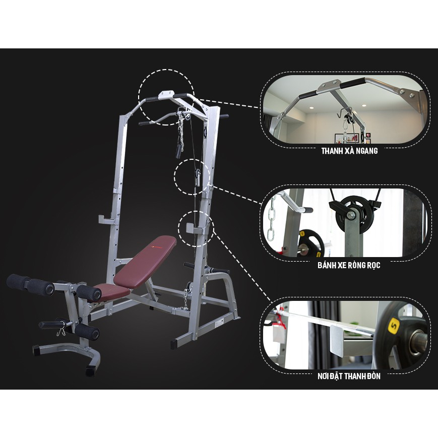 Ghế tạ KINGSPORT BK-799 (Tặng kèm thanh đòn và 30kg tạ) - Giàn tạ luyện gym tại nhà đa năng