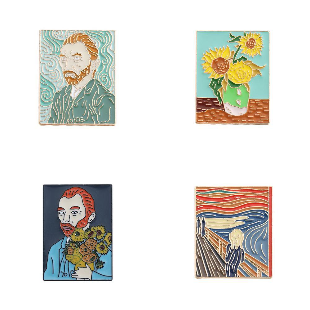 Huy Hiệu Cài Áo Hình Tranh Van Gogh Tráng Men Độc Đáo