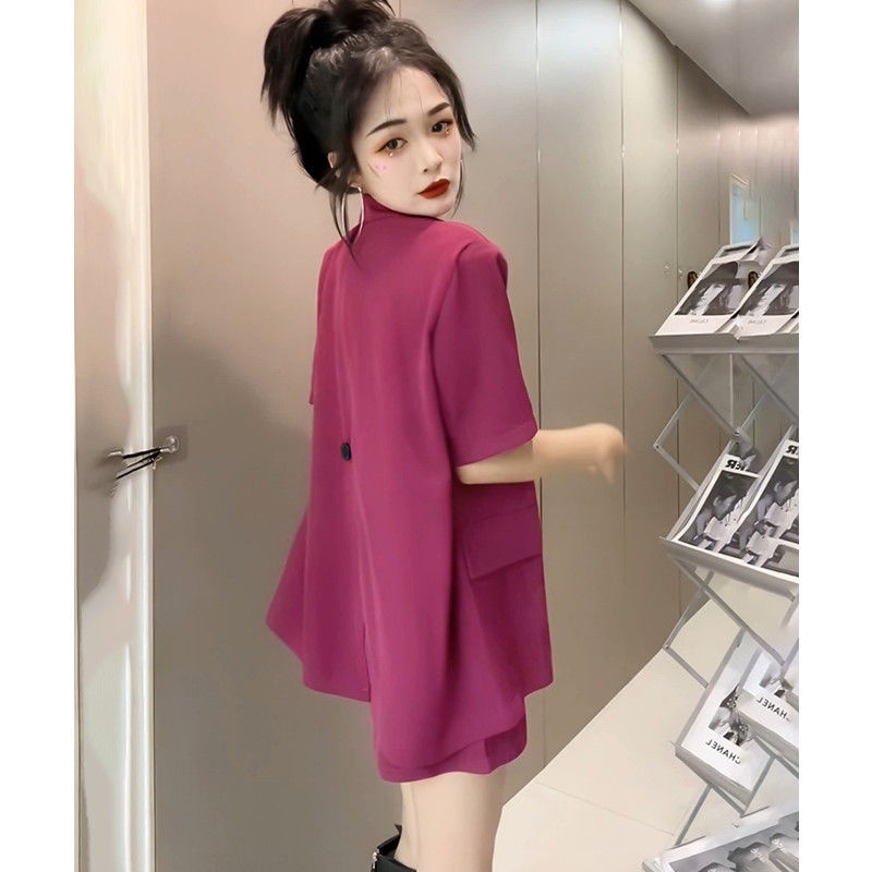 Set Áo Khoác Vest Và Quần Short Lưng Cao Màu Đỏ Hồng Thời Trang Mùa Hè Hàng Mới Dành Cho Bạn Nữ