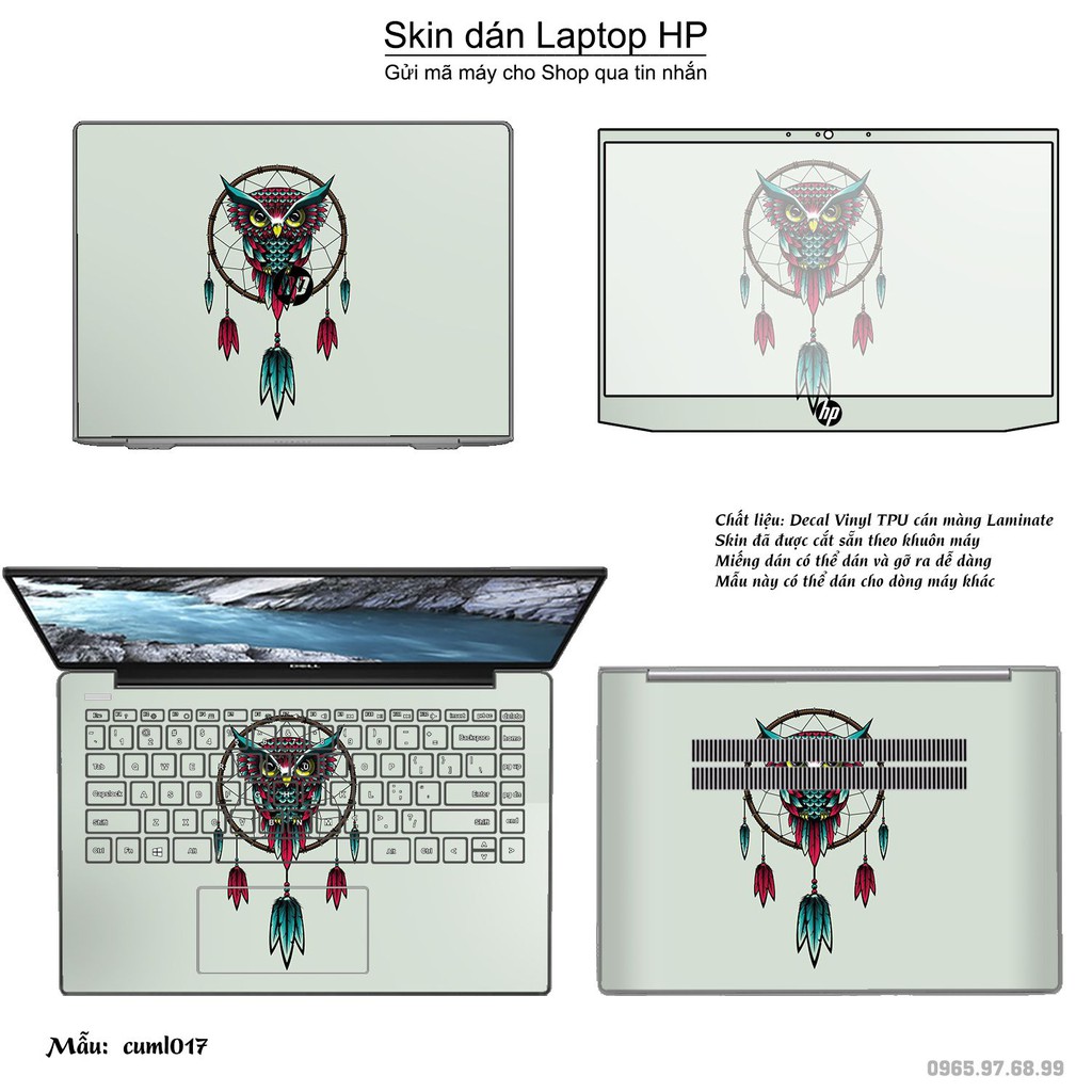 Skin dán Laptop HP in hình Cú mèo (inbox mã máy cho Shop)