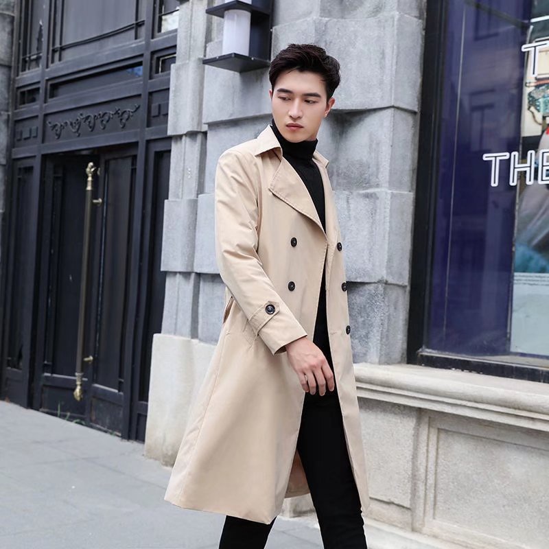 Áo Khoác Gió Dáng Dài Qua Gối Hai Hàng Khuy Thời Trang Xuân Thu 2022 Phong Cách Hàn Quốc Cho Nam
