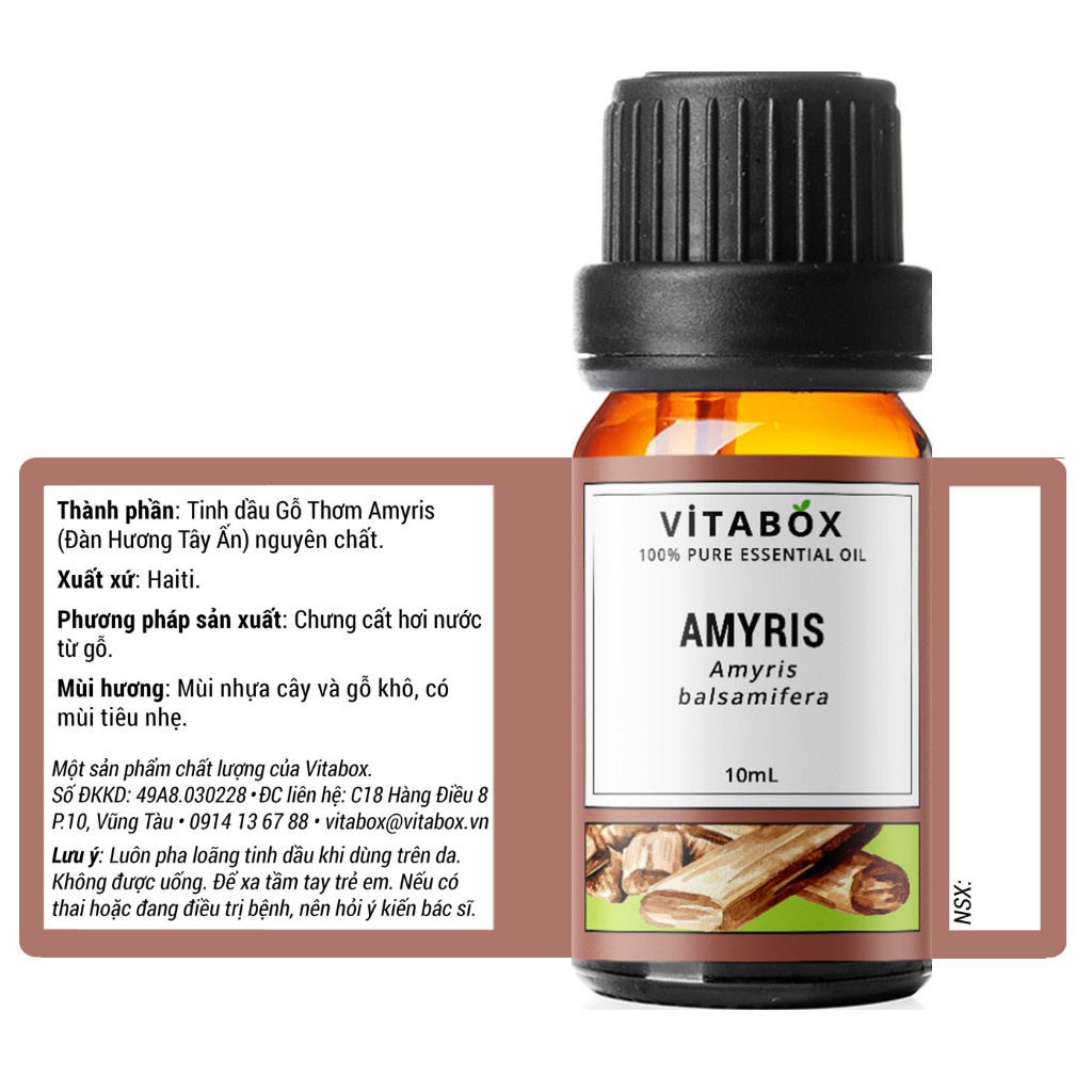 Tinh Dầu gỗ Amyris VITABOX 100% thiên nhiên nguyên chất – pure essential oil