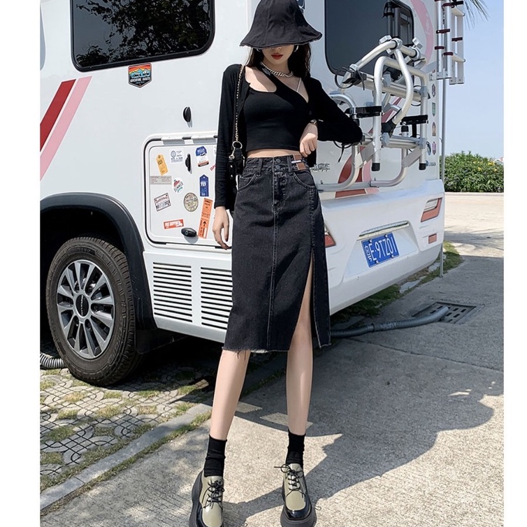 Chân Váy Jeans Xẻ Tà Dài + Ngắn Phong Cách Ulzzang C2