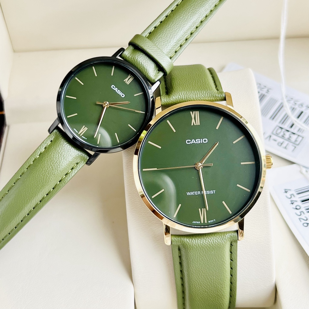 Đồng hồ đôi nam nữ dây da Casio MTP VT01GL 3B