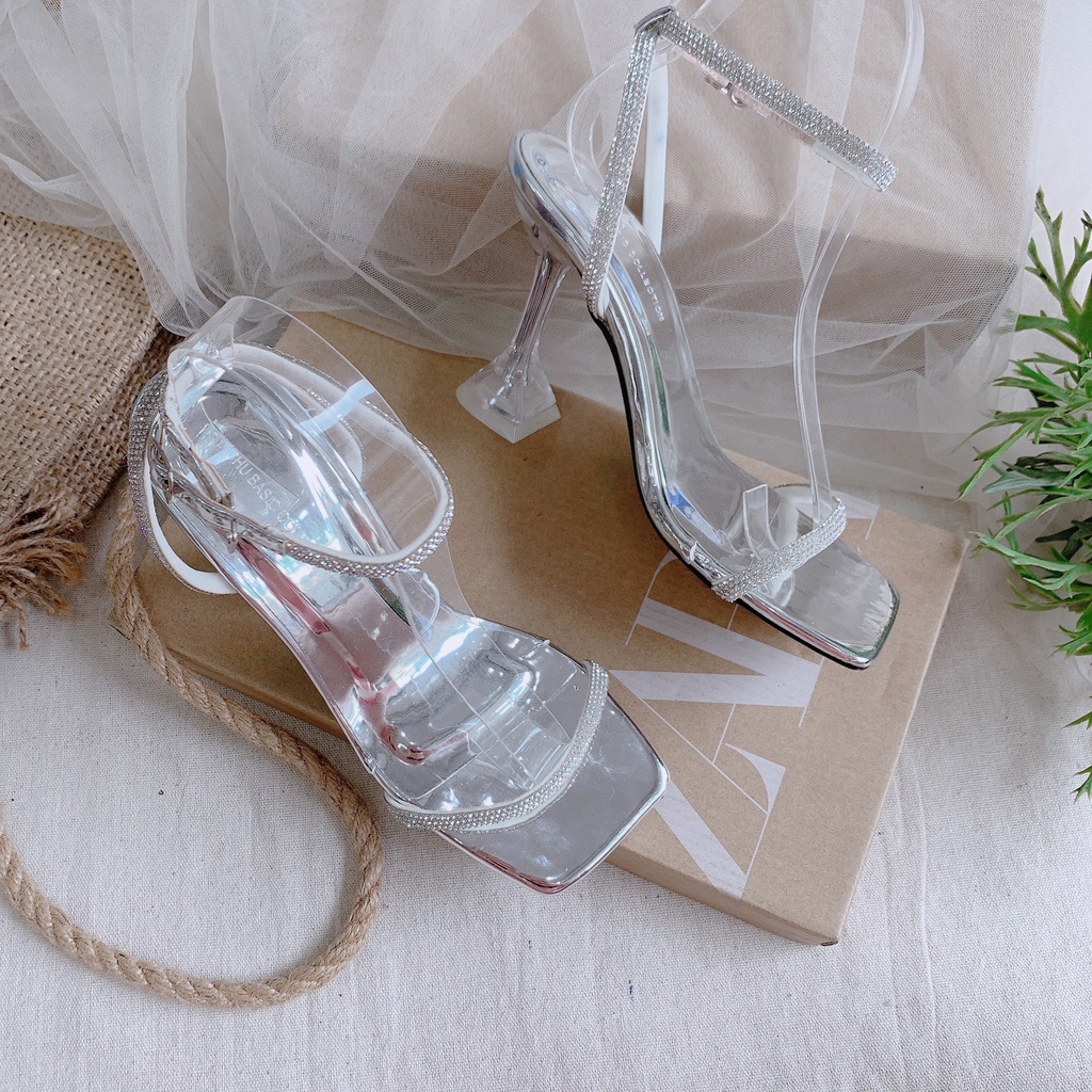 GIÀY NỮ TOTIIE STORE - SANDAL DÂY MẢNH CHÂN VỊT 9 PHÂN - CAO GÓT NỮ QUAI NGANG ĐÍNH ĐÁ - G2103110
