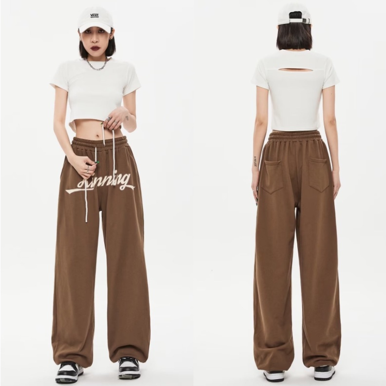 Quần Dài Ống Rộng Lưng Thun Rút Dây In Chữ Phong Cách Hàn Quốc Thời Trang Cho Nam Và Nữ