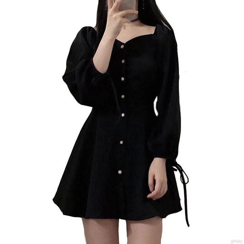 Đầm Nữ Dài Tay Cổ Bẻ Eo Thắt Dây Thời Trang Hàn Xinh Xắn