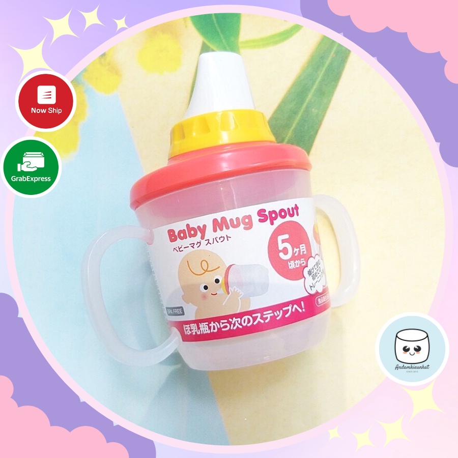 Cốc tập uống có vòi hút màu cam Nhật Bản