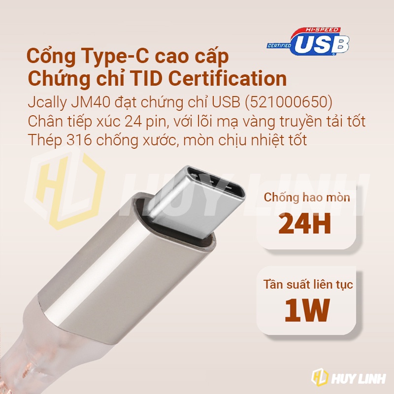 Cáp chuyển tín hiệu JCALLY JM40 ES9280C PRO Type C to 3.5mm cáp DAC cao cấp