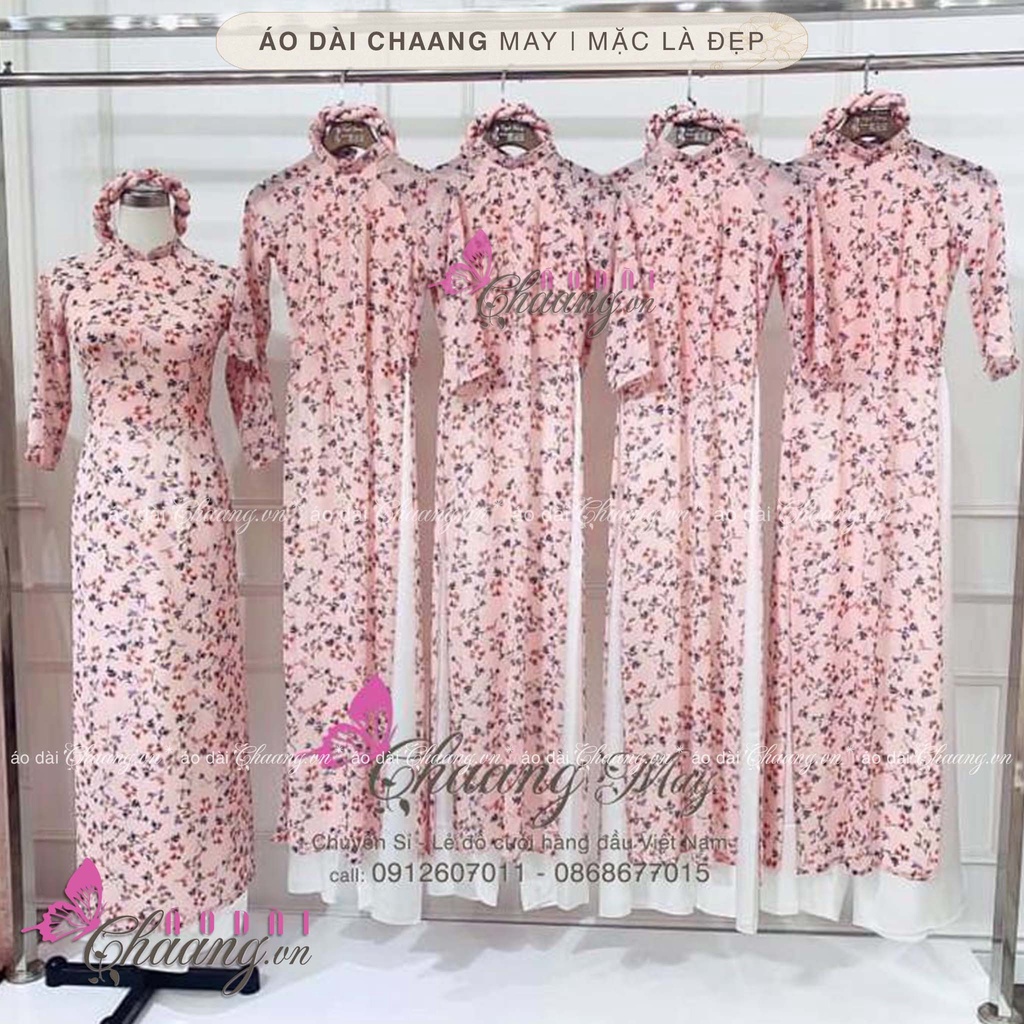 Áo dài 4 tà hoa nhí may sẵn truyền thống lụa tơ hoa voan đẹp ADHN018