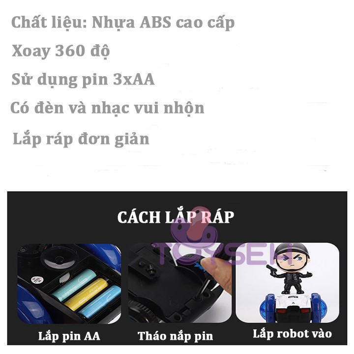 Xe cảnh sát tự cân bằng xoay 360 độ Toysem có đèn nhạc vui nhộn cho trẻ từ 3 tuổi - Quà tặng sinh nhật cho bé