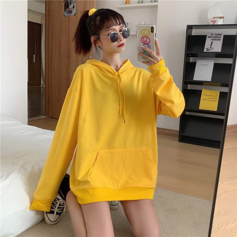 Áo Khoác Hoodie Basic Trơn Màu Vàng Unisex Nam Nữ Kiểu Trơn Form Rộng Phong Cách Street Style Mặc Đi Học Đi Chơi