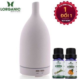 Máy khuếch tán tinh dầu gốm trắng FX2015 + sả chanh + cam Lorganic