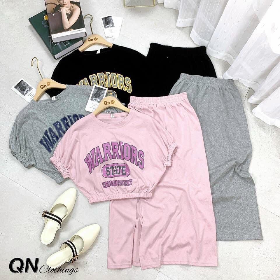 Set bộ nữ 💕💕💕 áo thun bộ croptop+chân váy xẻ tà,kiểu dáng thể thao