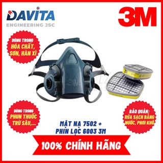 Bộ mặt nạ 7502 lọc hơi hữu cơ kèm 2 phin lọc 6003 3M