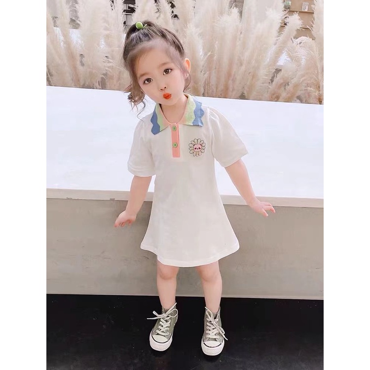 Đầm Công Chúa Tay Ngắn Cổ Polo Thời Trang Mùa Hè Hàn Quốc 2022 Mới Cho Bé Gái