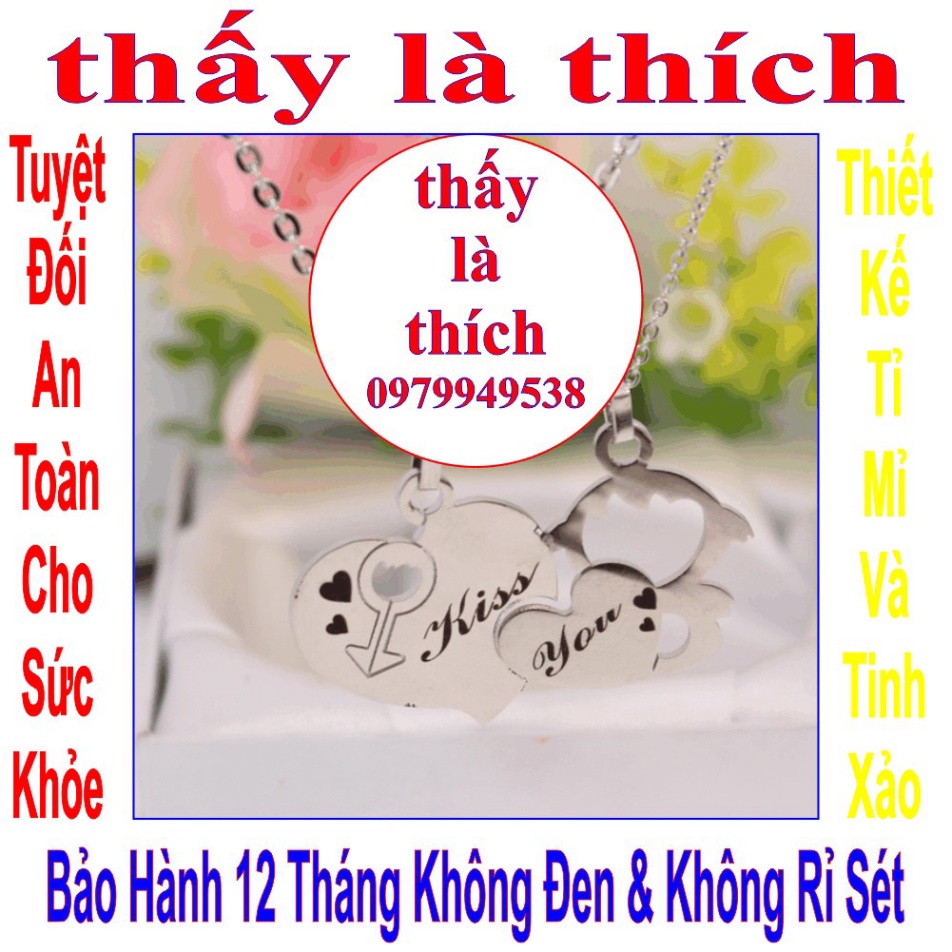 Dây chuyền cặp đôi 2 mảnh ghép trái tim &amp; cậu bé tình yêu kết hợp chữ KISS YOU-Giá bán như trên là 1 cặp=2 sợi như hình