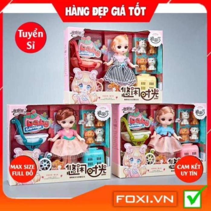 BúpBê công chúa 3D chibi-Dreamy giao ngẫu nhiên kèm phụ kiện váy dạ hội-thú cưng-xe đẩy-Đồ chơi bé gái