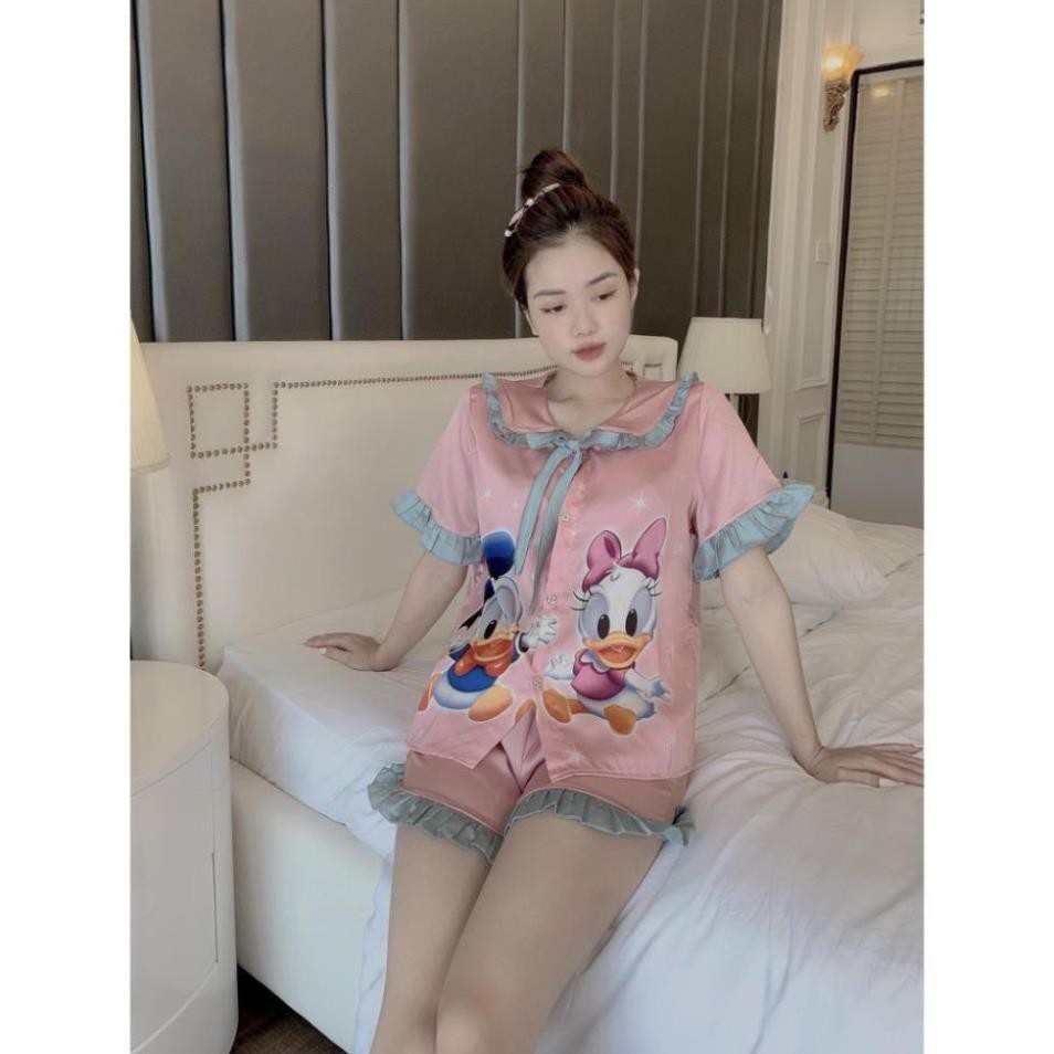 Pijama Lụa LATIN Mẫu vịt kute phô mai que Tay ngắn quần dài Form 60kg 💕 ♥️ ྆ ༴