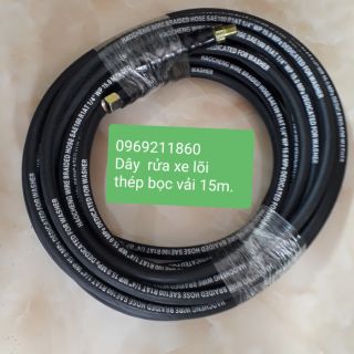 DÂY RỬA XE LÕI THÉP BỌC VẢI DÀI 15M ÁP LỰC CAO CHO MÁY RỬA XE ĐẦU DỜI