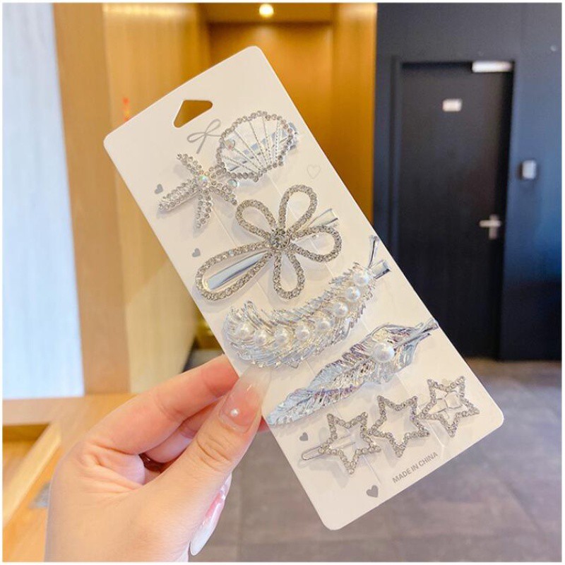 Set 5 / 6 / 8 kẹp tóc đính đá / ngọc trai giả thời trang xinh xắn cho nữ