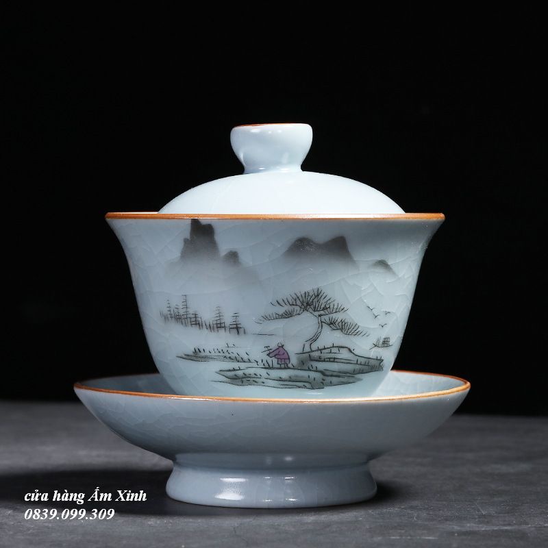 Chén Khải Tiềm họa tiết vẽ tay men rạn 180 ml