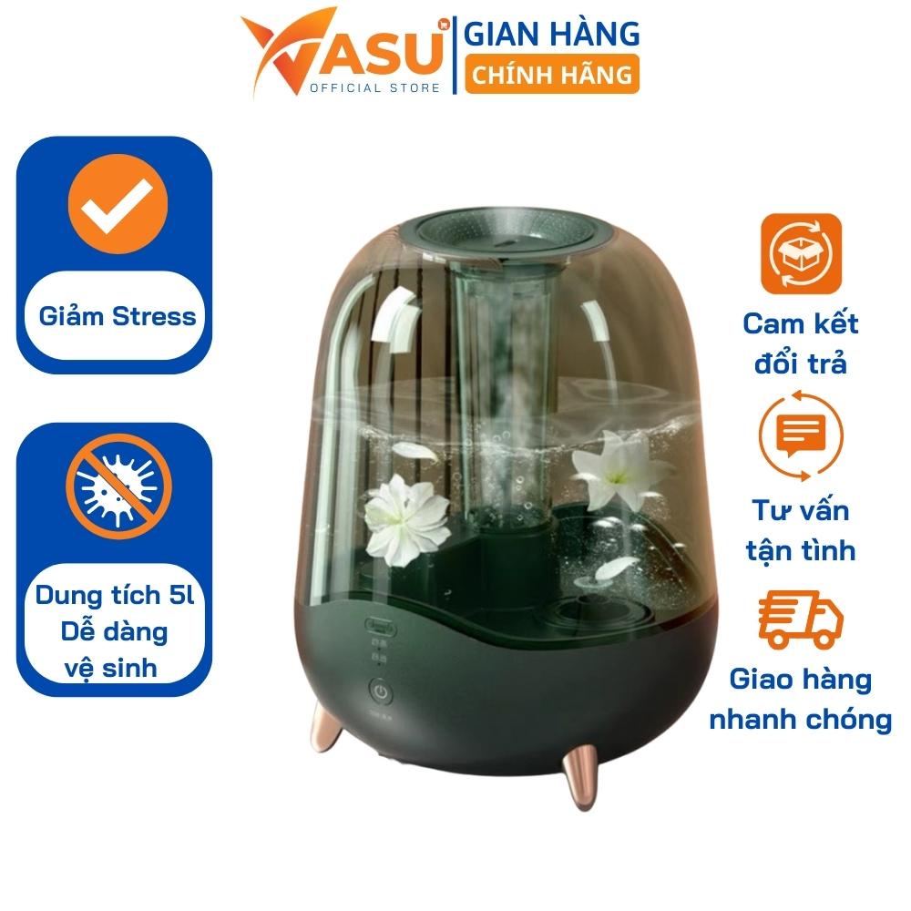 Máy phun sương tạo ẩm không khí 2 chế độ phun sương, xông tinh dầu dung tích 5 lít có tích hợp đèn khay để tinh dầu