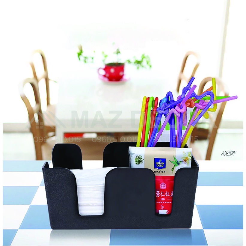 [Sỉ] Khay kệ hộp úp cốc trà sữa mini - khay đựng ống hút, giấy ăn mica chữ nhật đen