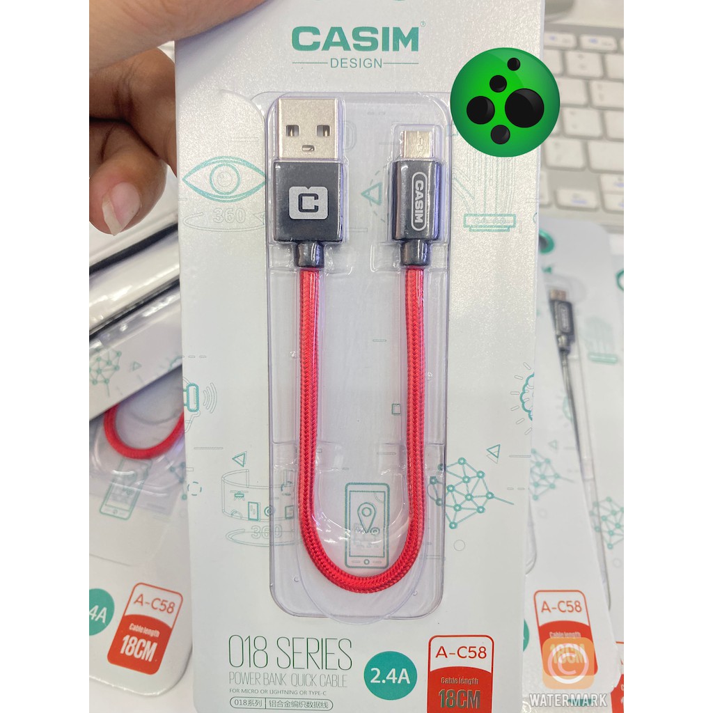 Cáp sạc dự phòng CASIM nhập khẩu cao cấp ngắn 18cm 180mm ra micro USB samsung oppo