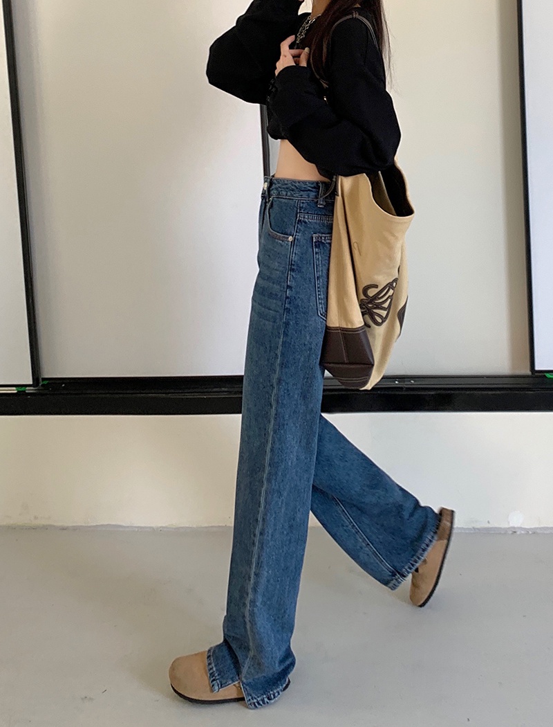 Quần Jean Lưng Cao Ống Rộng Có Túi Màu Sắc Tương Phản 54134