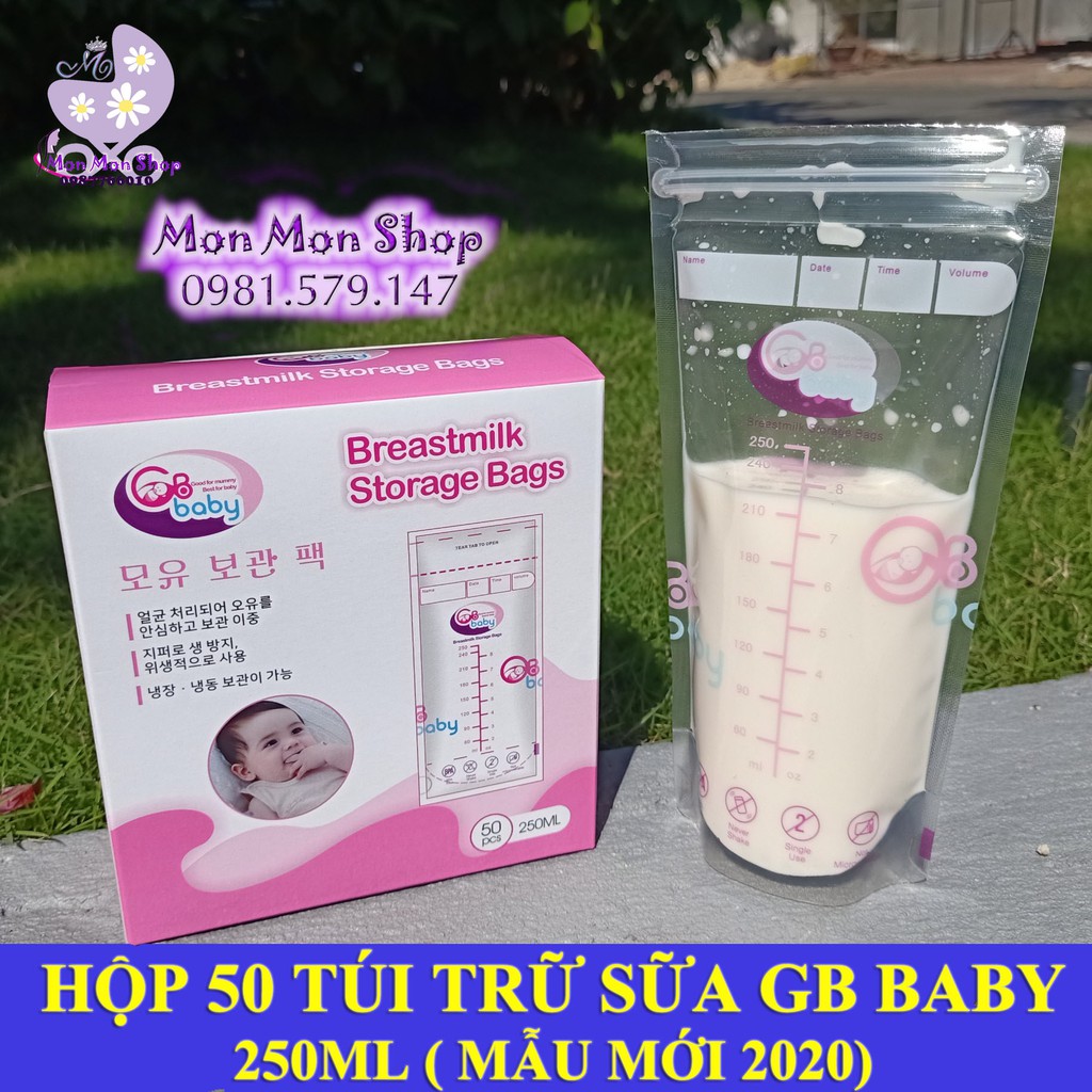 Combo 15 hộp túi trữ sữa GB Baby hộp 50 túi 250ml mẫu mới