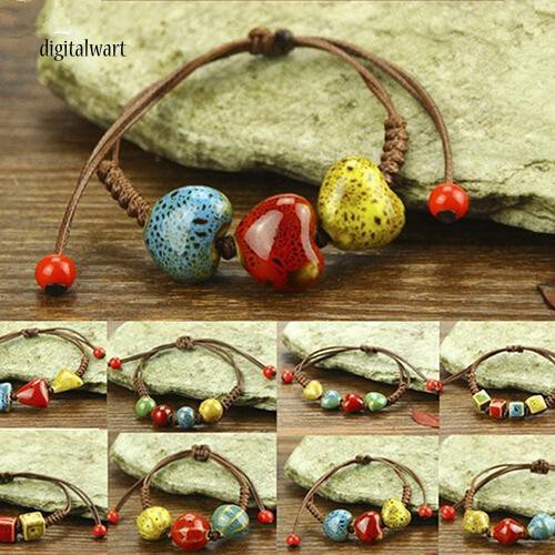 Vòng đan dây đeo tay kết trang trí cườm gốm thời trang thanh lịch dành cho nữ