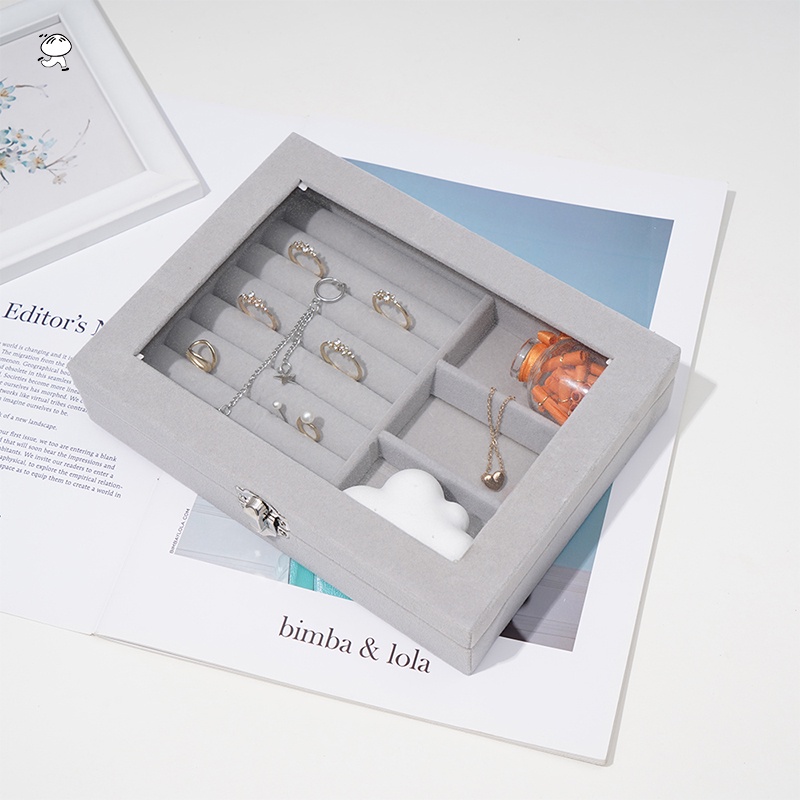 1 Hộp Đựng Trang Sức Bằng Da Lộn Màu Xám ★★★[Available]