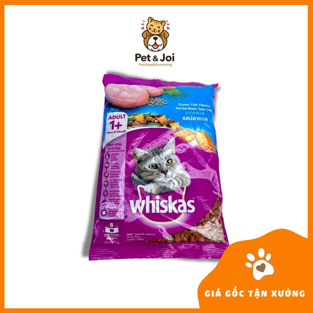 Hạt mèo Whiskas 400g ⚡SIÊU_ƯU_ĐÃI⚡ - thức ăn cho mèo lớn 1 tuổi trở lên - PET &amp; JOI