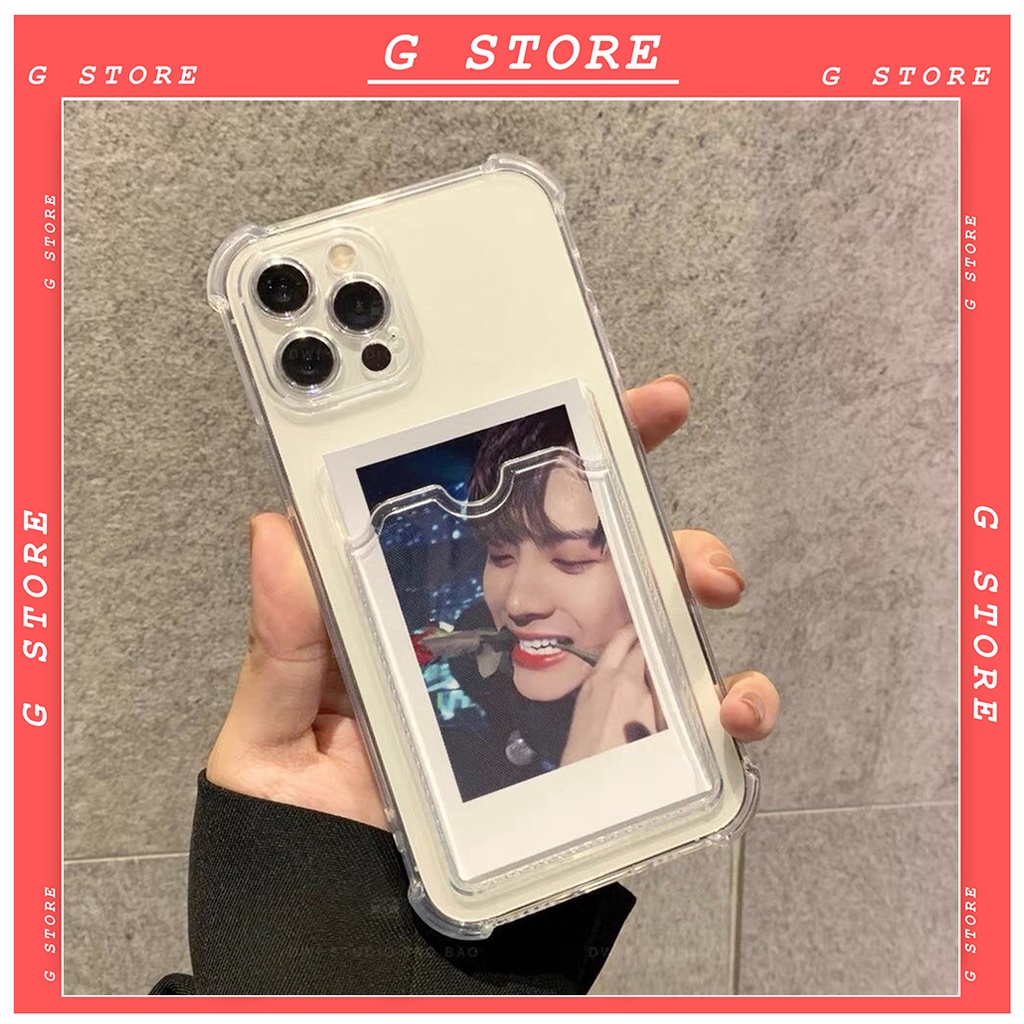 Ốp Lưng Iphone viền vuông Có Ngăn Đựng Thẻ trong suốt bảo vệ Camera cho IP 6 6s 7 8 Plus SE X XS XS Max 11 12 13 Pro Max