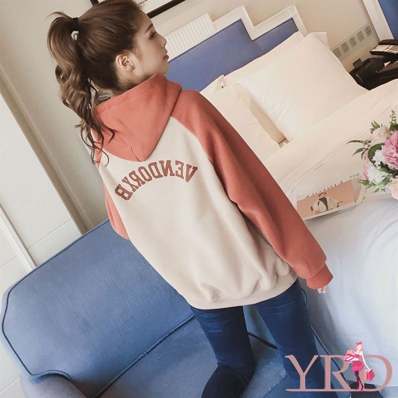 Áo Hoodies Tay Dài Phối Màu Thời Trang Thu Đông Cho Phái Nữ