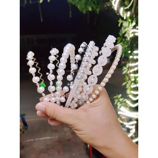 Băng đô bờm cài tóc đính hạt ngọc trai phong cách Hàn quốc