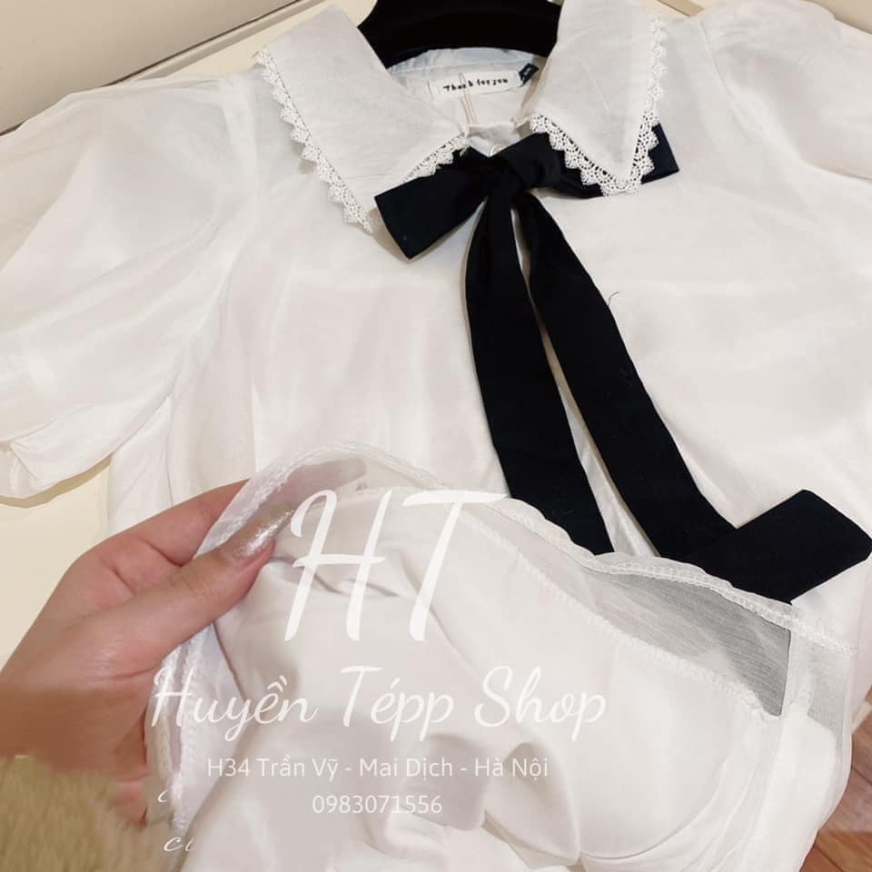 Áo babydoll tơ mềm nơ đen HUYỀN TEPP