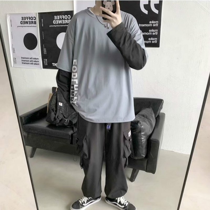 áo thun dành cho cặp đôi Nam Tay Dài Giả Hai Lớp Phong Cách Hip Hop Năng Động | BigBuy360 - bigbuy360.vn