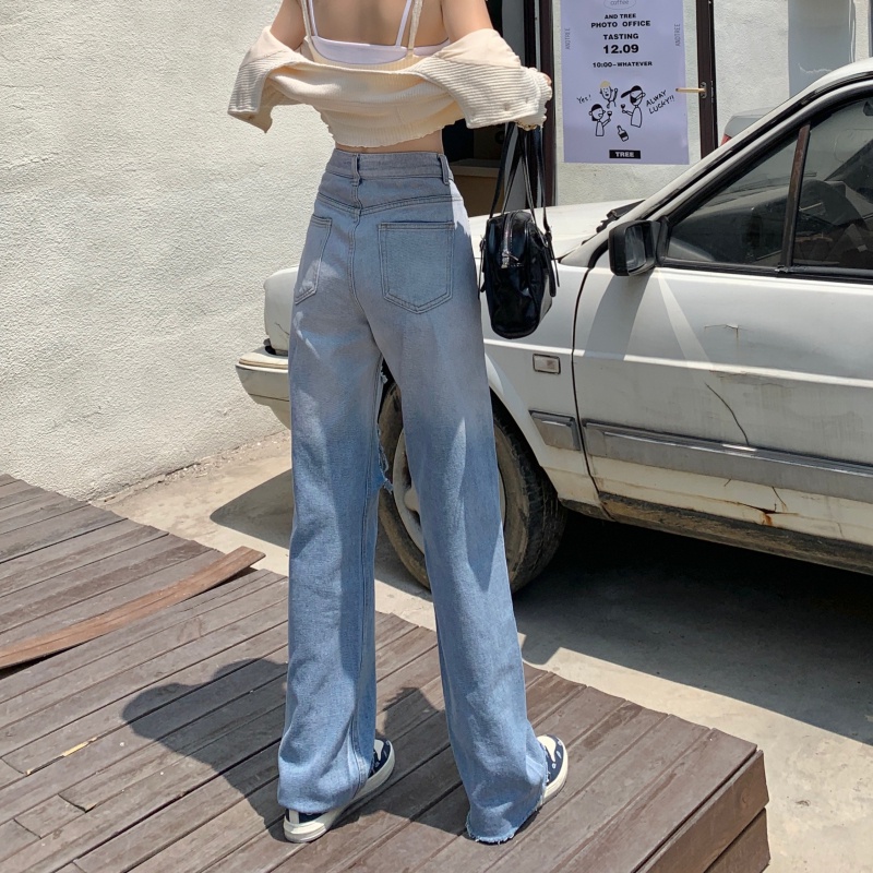 Quần jeans Nữ Lưng Cao Ống Rộng Thời Trang Hàn Quốc Cá Tính