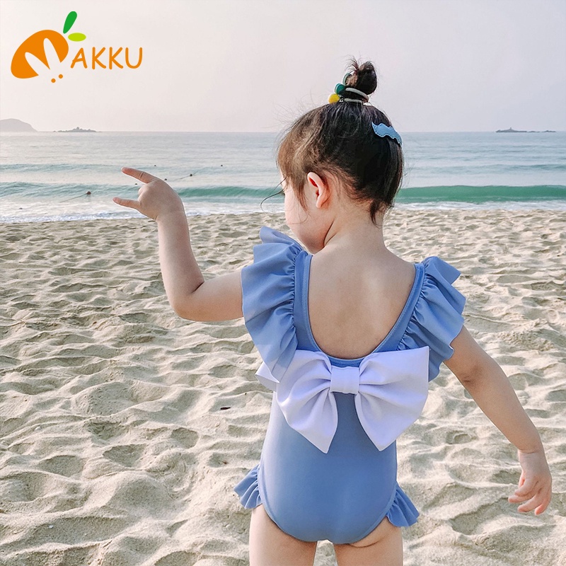 Bộ Đồ Bơi Hở Lưng Đính Nơ Màu Hồng Dễ Thương Phong Cách Hàn Quốc Cho Bé Gái