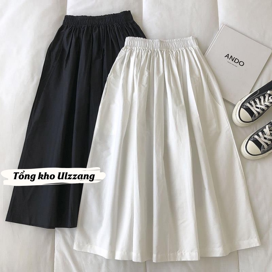 Chân váy thô Hàn dáng midi túi xẻ chân váy xoè 2 lớp dày dặn