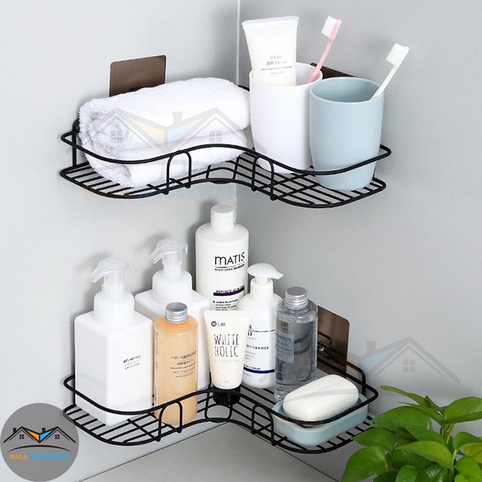 Kệ Góc Nhà Tắm Phun Sơn Tĩnh Điện + Miếng Dán Tường Siêu Dính Trong Nhà Tắm, Nhà Bếp Để Đồ Siêu Tiện Lợi